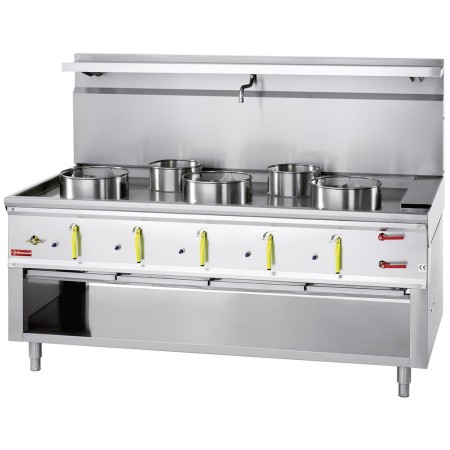 Fourneau wok 5 brûleurs avec rideau d'eau